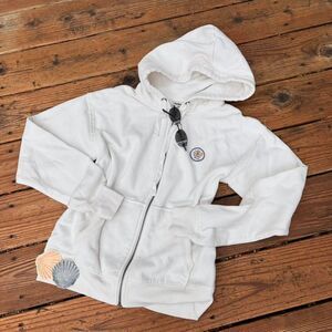 hurley | size xs | cream zip up hoodie w/ hibiscus logo patch